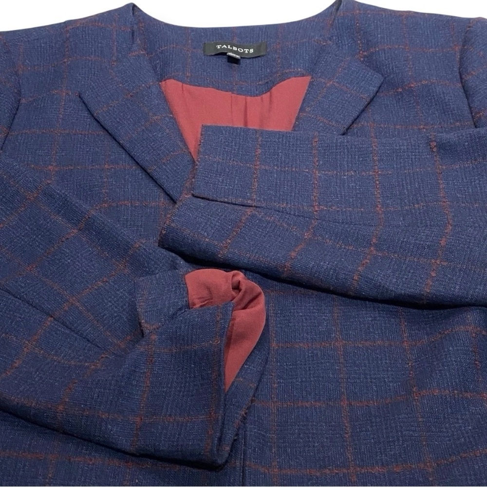 💙 Talbots Navy Wool Blend Windowpane Blazer – Size 12 NWOT - Picture 3 of 9